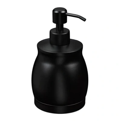 Image of Soap Dispenser, 390 ml, Stainless Steel, Refillable, Detergent &amp; Shower Gel, Bathroom Kitchen, Pump, Black Relaxdays
