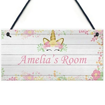 Image of RED OCEAN Pretty Unicorn Sign For Little Girls Bedroom Nursery PERSONALISED Door