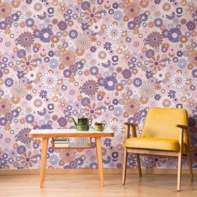 Image of A.S. Création Retro 70&#039;s Daisy Floral Wallpaper Purple/Orange/Pink/Cream Chic 395351 8.50m x 0.53m Paste The Wall
