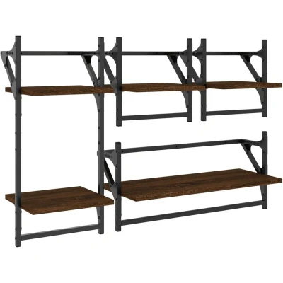 Image of vidaXL 4 Piece Wall Shelf Set with Bars Brown Oak Engineered Wood