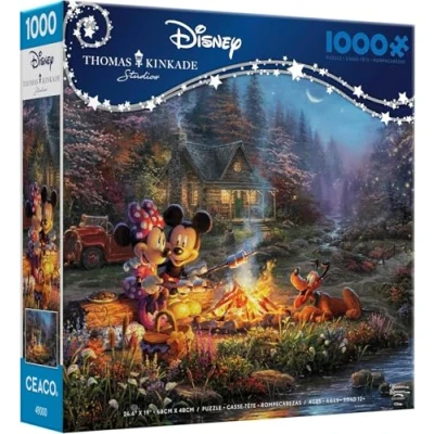 Image of Ceaco Disney Thomas Kinkade Mickey &amp; Minnie Sweetheart Campfire 1000 Piece Jigsaw Puzzle