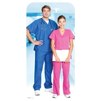 Image of Star Cutouts Ltd SC1567 Doctor &amp; Nurse Stand in Lifesize Cardboard Cutout/Display/Medical Professional Height 190cm Width 96cm, Solid, Multicolour, Regular