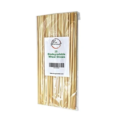 Image of VIE Naturals Wheat Drinking Straws Biodegradable Eco Friendly Non Toxic Disposable, Compostable. 25 Pack, Wood, Various, One