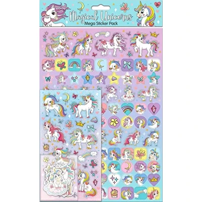 Image of Magical Unicorns Mega Sticker Pack Three Types of Stickers (Around 150 Total) Reusable on Non Porous Surfaces, Pink