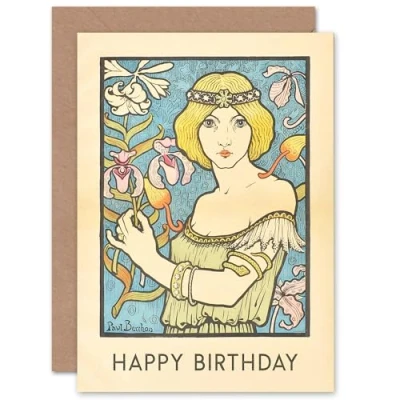Image of Artery8 Birthday Art Nouveau French Paul Berthon Salon Des Cent For Her Wife Mother Sister Blank Inside Greeting Card