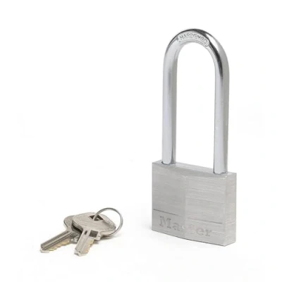 Image of Master Lock 9150EURDLJ Key Padlock in Aluminium with Long Shackle, Grey, 5 x 10.7 1.4 cm