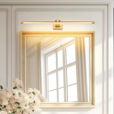 Image of TYhogar LED Spiegelleuchte Badezimmer 90cm,Badezimmer Spiegel Leuchte,LED Bilderleuchte mit schwenkbarem Lampenkopf und Zugschalter,Wandleuchte Arc Arm IP44 Beleuchtung Lampe