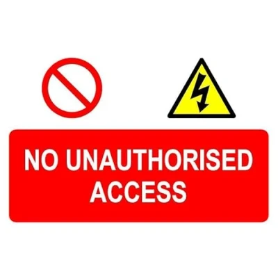 Image of No unauthorised access safety sign Self adhesive sticker (300mm x 200mm)