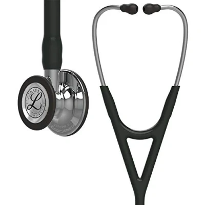 Image of 3M Littmann Cardiology IV Diagnostic Stethoscope, Mirror Finish Chestpiece and Stem, Black Tube, Stainless Headset, 69 cm, 6177