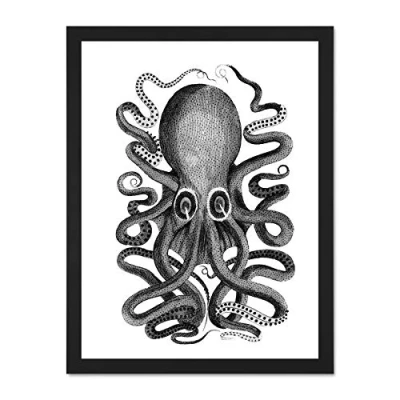 Image of Wee Blue Coo Octopus Vintage Illustration Large Framed Art Print Wall Poster 18x24 inch