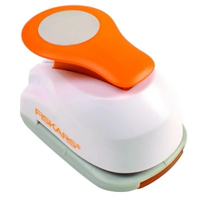 Image of Fiskars Motive Lever Punch, Circle, Diameter 2.5 cm, for Left And Right Handers, Steel/Plastic, White/Orange, M, 1004748