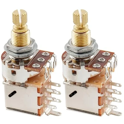 Image of Musiclily Pro Brass Full Metric Sized Split Shaft Control Pots B500K Push/Pull Linear Taper Potentiometers for Guitar (Set of 2)