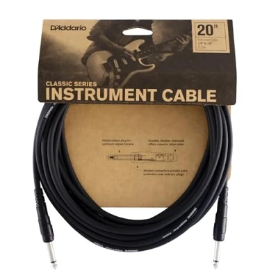 Image of D’Addario Accessories Classic Series Guitar Cable Instrument Cord with ¼ Inch Ends Durable &amp; Reliable Bass or Straight End 20 feet
