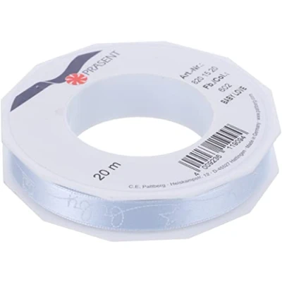 Image of Präsent Baby Love Printed Satin Ribbon Blue 20 m Roll 15 mm width