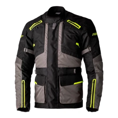 Image of RST Endurance CE Mens Waterproof Textile Touring Motorcycle Jacket (as8, numeric, numeric_48, regular, Black, Grey, Flo Yellow, 48)