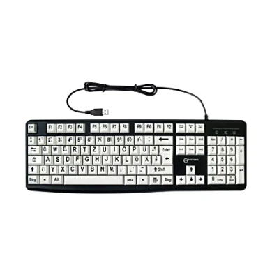 Image of Geemarc KBSV3 USB Tastatur german, QWERTZ white, black Extragroße Tasten, Multimediatasten,
