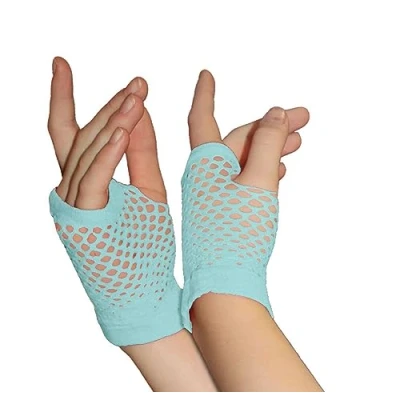 Image of Crazy Chick New Ladies Girls Short Fishnet Gloves Assorted Colours Fingerless Gloves, Party Fancy Dress Tutu Neon (Light Blue)