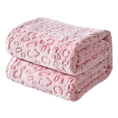 Image of FY FIBER HOUSE Flannel Fleece Leopard Print Throw Blanket, Super Soft Lightweight Fluffy for Couch, 130X150cm, Pink
