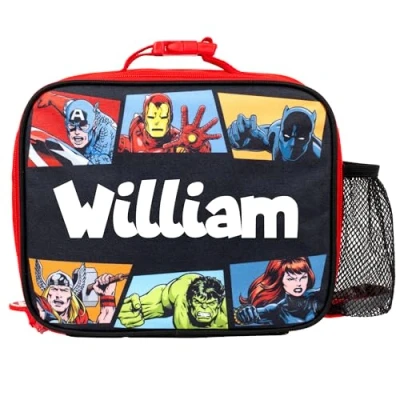 Image of Marvel Personalised Avengers Children’s Lunch Bag Superhero Insulated for Kids School Boys &amp; Girls Bag, Black