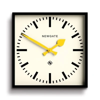 Image of NEWGATE® Number Five Railway Wall Clock Square Kitchen Office Retro Designer Station Marker Dial (Yellow)
