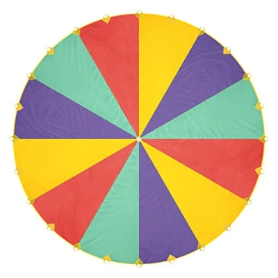 Image of THE TWIDDLERS 20 FT Large Rainbow Parachute with 24 Handles for Children&#039;s Cooperative Play, Group Games, Indoor, Outdoor Playground Activities