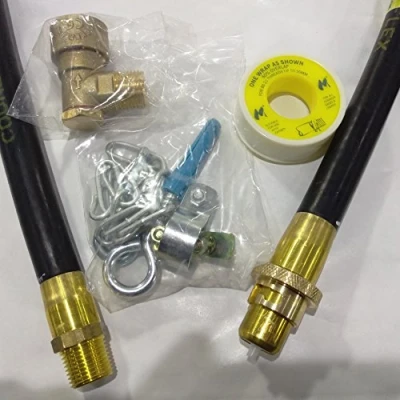 Image of Natural Gas Cooker Fitting Kit 1200mm / 4ft Hose Safety Chain Bayonet Socket PTFE Tape