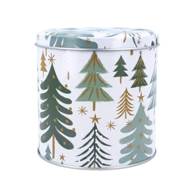 Image of Gisela Graham Cream &amp; Green Trees Christmas Storage Tin