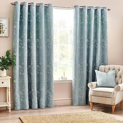 Image of Wylder Nature Sophia Eyelet Curtains 2 Panels Width x Drop 117 183cm (46 72) Blue