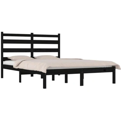 Image of vidaXL Solid Wood Pine Bed Frame 140x190 cm in Black Easy Assembly, Ideal for Modern and Bohemian Bedroom Styles, Comfortable with Sturdy Slats