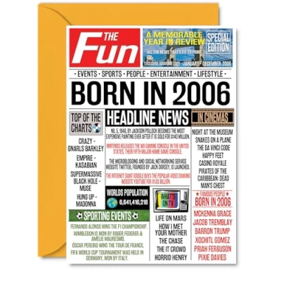 Image of 18th Birthday Cards for Women Men Born In 2006 Newspaper Happy 18 Card Daughter Son Cousin Vintage Retro Back 2006, A5 Eighteen Eighteenth Bday Greeting