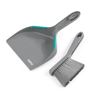Image of Beldray Antibac Countertop Dustpan &amp; Brush Set Tough Non Scratch Bristles, Hard Flooring, Antibacterial Treated, Rubber Cleaning Teeth, Raised Base for Angled Sweeping, Clips Together, Compact