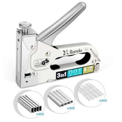 Image of Bamda Staple Gun 3 in 1 Heavy Duty with 3000 Staples, Upholstery for Wood, Carpentry, Decoration, Cable Tacking