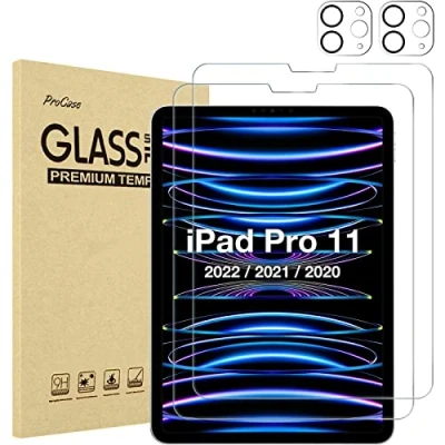 Image of ProCase 2+2 Pack Screen Protector for iPad Pro 11 4th 3rd 2nd 2022 2021 2020 with Camera Lens Protector, Tempered Glass Film Guard 11&quot; 4 3 2 Gen