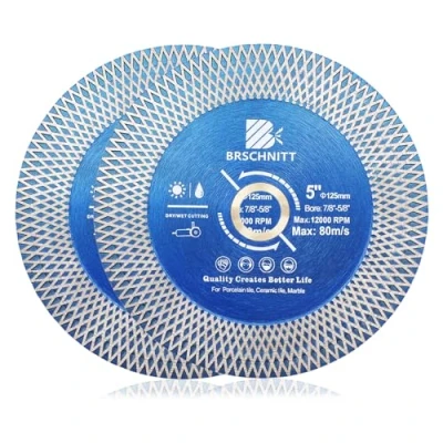 Image of Diamond Porcelain Tile Saw Blade BRSCHNITT 2pcs 5&quot; Super Thin Cutting Grinding Disc with X Teeth Arbor 7/8“ 5/8“ for Ceramic Tiles,Granite,Marble Angle Grinder Circle