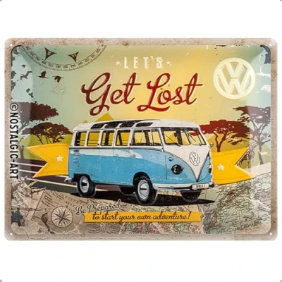 Image of Nostalgic Art Retro Tin Sign Volkswagen Bulli T1 Let&#039;s Get Lost VW Bus gift idea, Metal Plaque, 30 x 40 cm