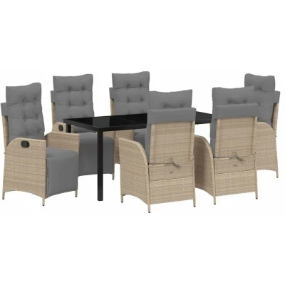 Image of vidaXL 7 Piece Garden Dining Set Beige Poly Rattan