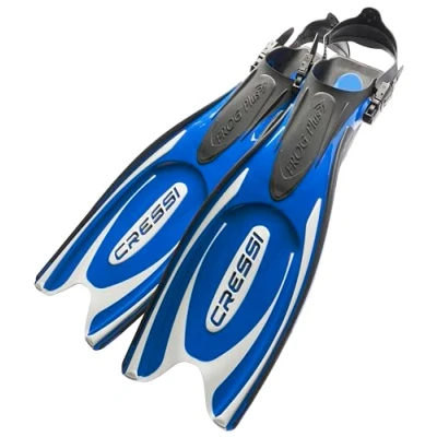 Image of Cressi Men&#039;s Frog Plus diving swim fins, Blue/Silver, M L UK 9 10 EU 41 44