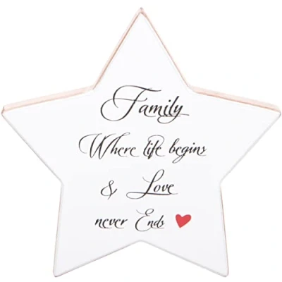 Image of Family Star Shaped Gift Plaque, 16x16cm, White Wood Home Ornament Sentimental Verse