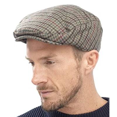 Image of New Adults Unisex Mens Ladies Tweed Country Style Flat Cap Hat Fully Lined, Olive, Large / X
