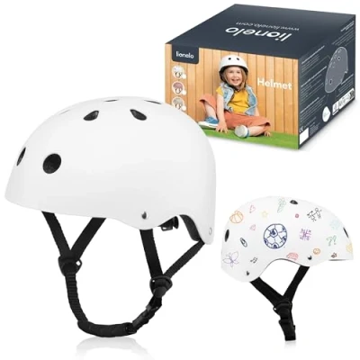 Image of Lionelo Helmet Explorer Adjustable Certified Kids&#039; Safety Size S(50 56cm) Impact Absorbing &amp; Ventilated Designed for Creative Chalk Marker Customization, Cycling Outdoor Adventures (White)