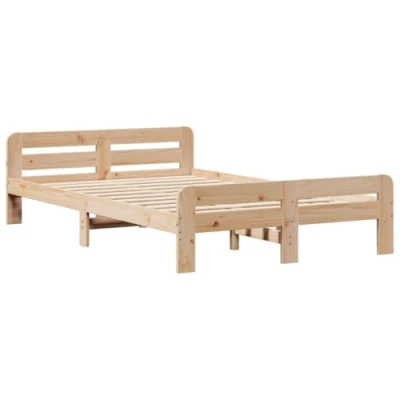 Image of vidaXL Double Bed Frame Solid Pine Wood 135x190 cm Modern Design for Bedroom Brown Finish