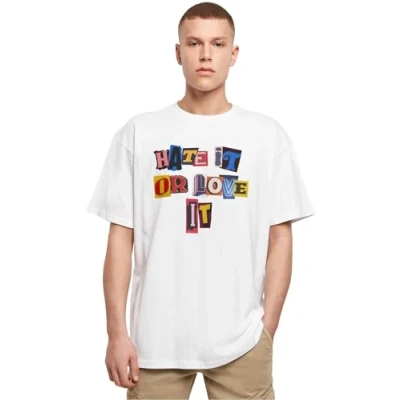 Image of Mister Tee Upscale Unisex T Shirt Hate It Or Love Oversize Tee, 100% Cotton, White, S