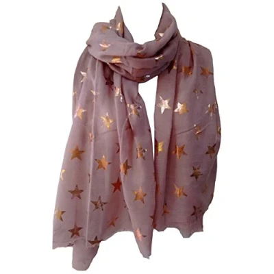Image of GlamLondon Stars Scarf Rose Gold Glitter Foil Antique Star Print Ladies Party Wedding Fashion Wrap (Dusky Pink)