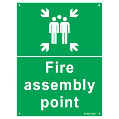 Image of Evoges Fire Assembly Point Sign 400 x 300 1mm Rigid Plastic PVC With 4 Pre Drilled Holes