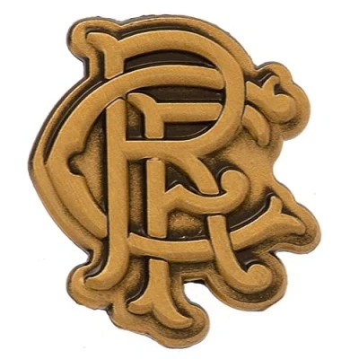 Image of Official Rangers FC gold coloured scroll crest pin badge