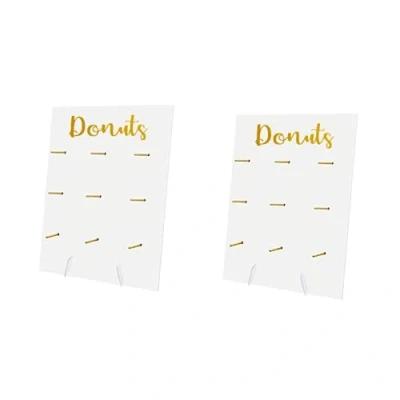 Image of 2 Pcs Wood Donut Display Stand Reusable Rustic Doughnut Board Holder Party Supplies for Wedding Birthday Festival Table Decor,White