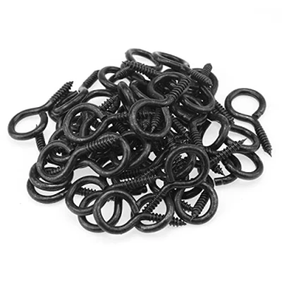 Image of HELIFOUNER 50 Pieces 8# Screw Eyes, in Eye Hooks, Metal Pins Black Zinc Plated Steel