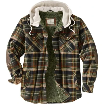 Image of Legendary Whitetails Men&#039;s Big &amp; Tall Camp Night Berber Lined Hooded Flannel Shirt Jacket, Stout Plaid, XX Large