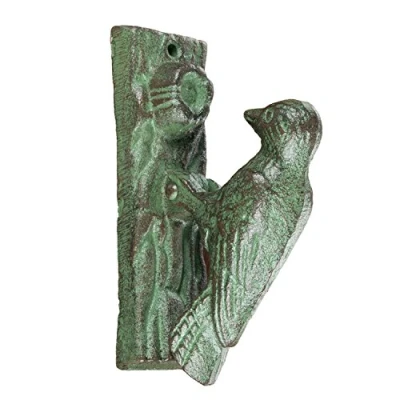 Image of HOMESCAPES Woodpecker Door or Gate Knocker Antique Style Brown Cast Iron