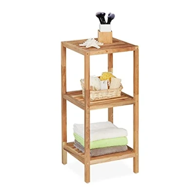Image of Relaxdays Shelf, 3 Shelves, H x W D: 79 36 cm, Bathroom, Kitchen, Walnut, Natural, Wood